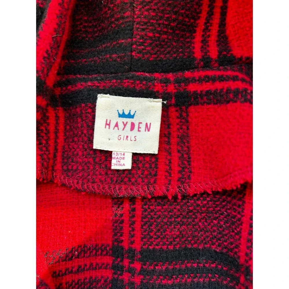 Hayden Girls Los Angeles Buffalo Plaid Jacket Pocket Button Red Size 13/14 EUC